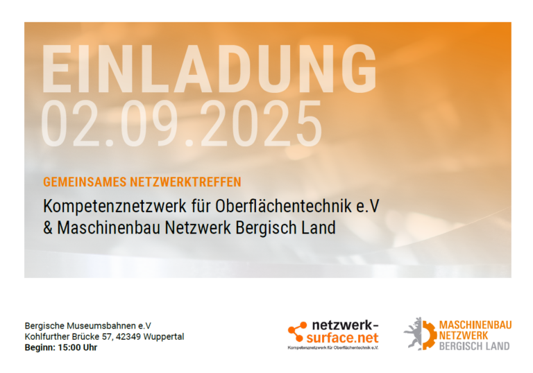 Einladung: Gemeinsames Netzwerktreffen  Kompetenznetzwerk für Oberflächentechnik e.V. und Maschinenbau Netzwerk Bergisch Land